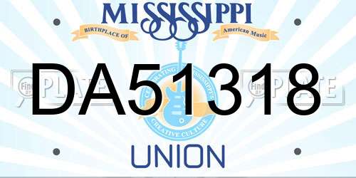 DA51318 Mississippi License Plate