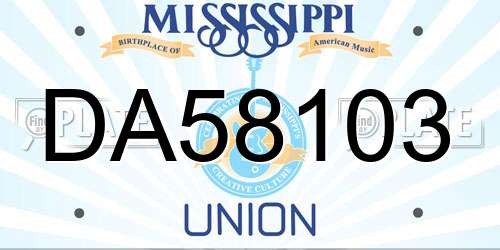DA58103 Mississippi License Plate