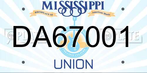 DA67001 Mississippi License Plate