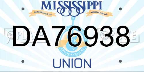DA76938 Mississippi License Plate