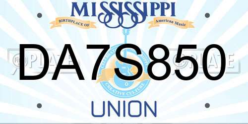 DA7S850 Mississippi License Plate