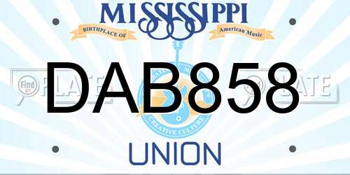 DAB858 Mississippi License Plate