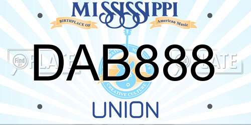 DAB888 Mississippi License Plate