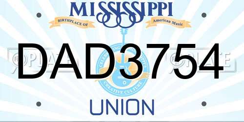 DAD3754 Mississippi License Plate