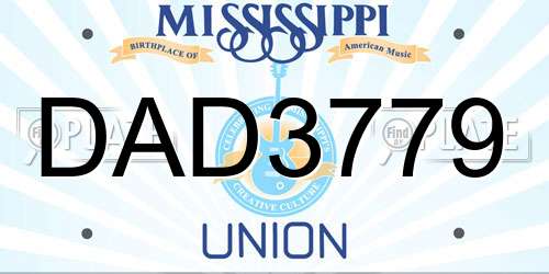 DAD3779 Mississippi License Plate