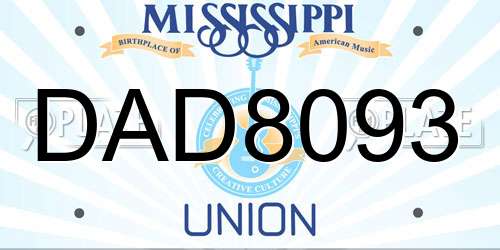 DAD8093 Mississippi License Plate