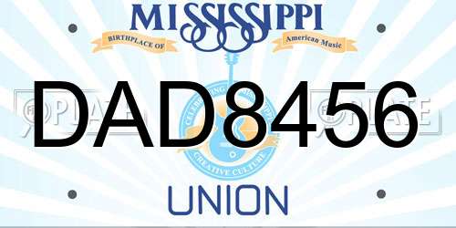 DAD8456 Mississippi License Plate