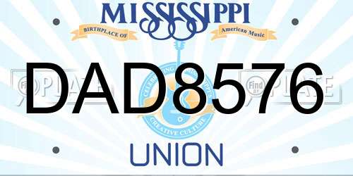 DAD8576 Mississippi License Plate