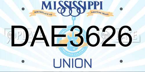 DAE3626 Mississippi License Plate