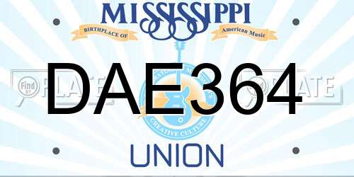 DAE364 Mississippi License Plate
