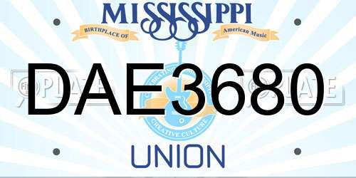 DAE3680 Mississippi License Plate