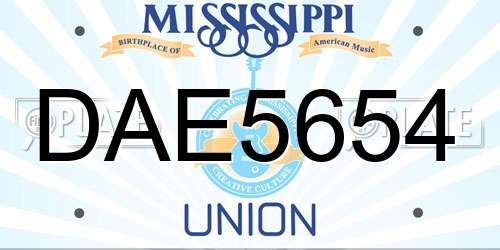 DAE5654 Mississippi License Plate