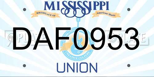 DAF0953 Mississippi License Plate