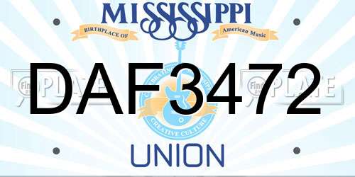 DAF3472 Mississippi License Plate