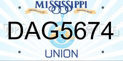 DAG5674 Mississippi License Plate
