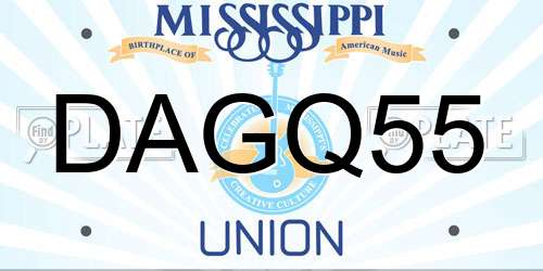DAGQ55 Mississippi License Plate