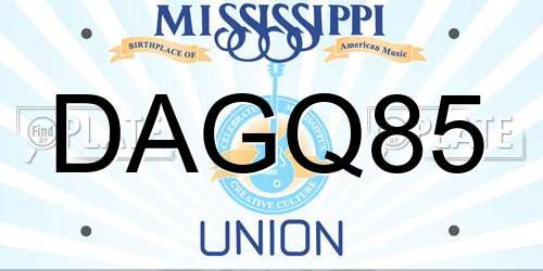 DAGQ85 Mississippi License Plate