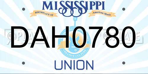DAH0780 Mississippi License Plate