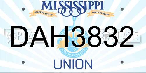 DAH3832 Mississippi License Plate