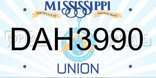 DAH3990 Mississippi License Plate