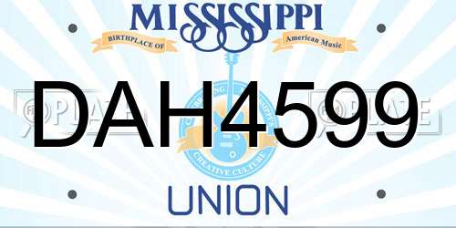 DAH4599 Mississippi License Plate