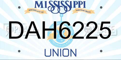 DAH6225 Mississippi License Plate