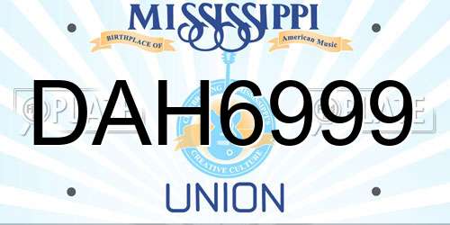DAH6999 Mississippi License Plate