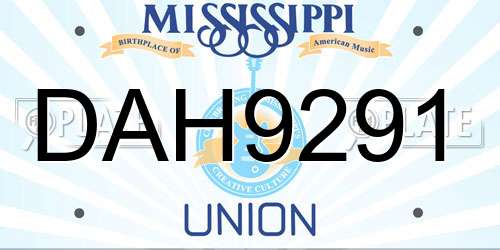 DAH9291 Mississippi License Plate
