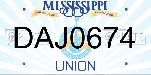DAJ0674 Mississippi License Plate