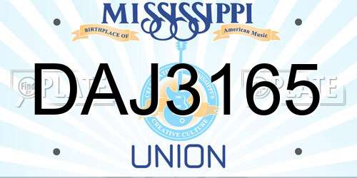 DAJ3165 Mississippi License Plate