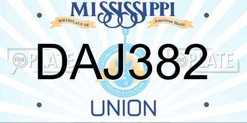 DAJ382 Mississippi License Plate