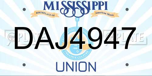DAJ4947 Mississippi License Plate