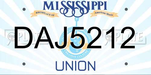 DAJ5212 Mississippi License Plate