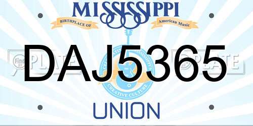 DAJ5365 Mississippi License Plate