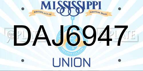 DAJ6947 Mississippi License Plate
