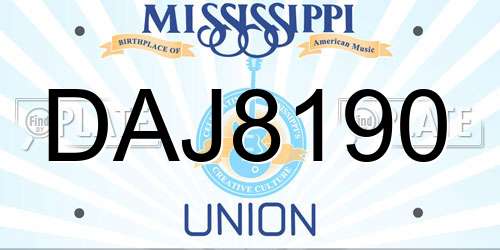 DAJ8190 Mississippi License Plate