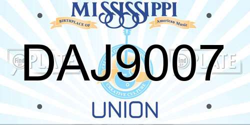 DAJ9007 Mississippi License Plate