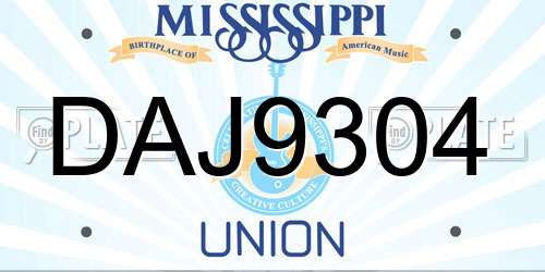 DAJ9304 Mississippi License Plate