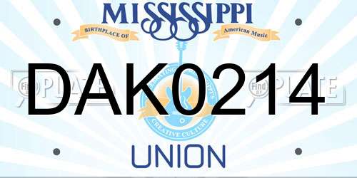 DAK0214 Mississippi License Plate
