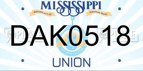 DAK0518 Mississippi License Plate