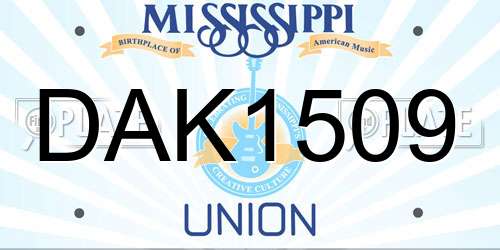 DAK1509 Mississippi License Plate