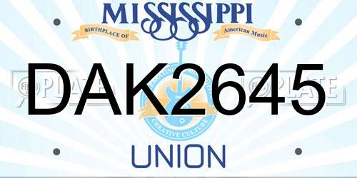 DAK2645 Mississippi License Plate