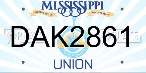 DAK2861 Mississippi License Plate