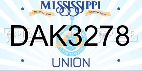 DAK3278 Mississippi License Plate