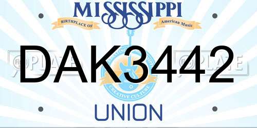 DAK3442 Mississippi License Plate