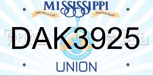 DAK3925 Mississippi License Plate
