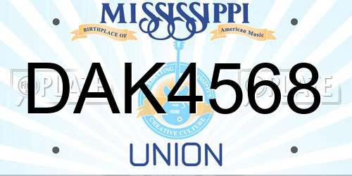 DAK4568 Mississippi License Plate