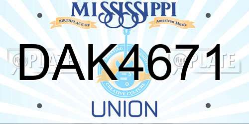 DAK4671 Mississippi License Plate
