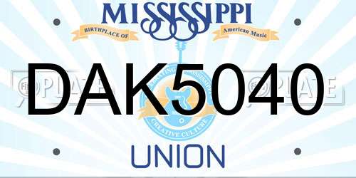 DAK5040 Mississippi License Plate