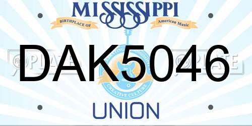 DAK5046 Mississippi License Plate